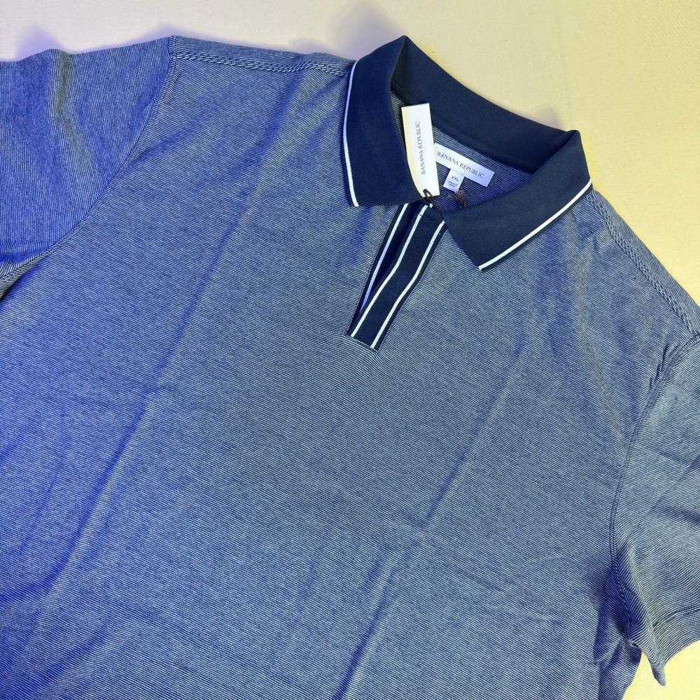 NEW Banana‎ Republic Luxury-Touch Polo Short Sleeve Mens XXL Blue Tipped Collar